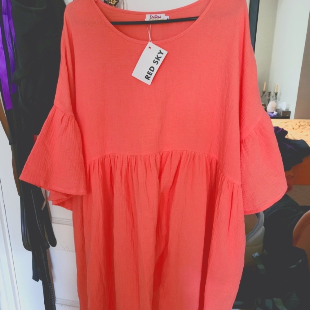 BNWOT Red Sky Shop Oversized Pink Cotton Gauze Dress w/ Pockets